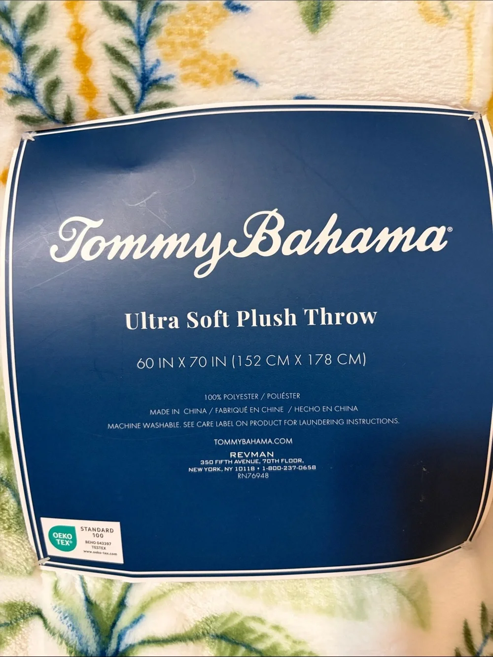 Tommy Bahama Ivory, Green, Gold & Blue Tropical Plush Throw